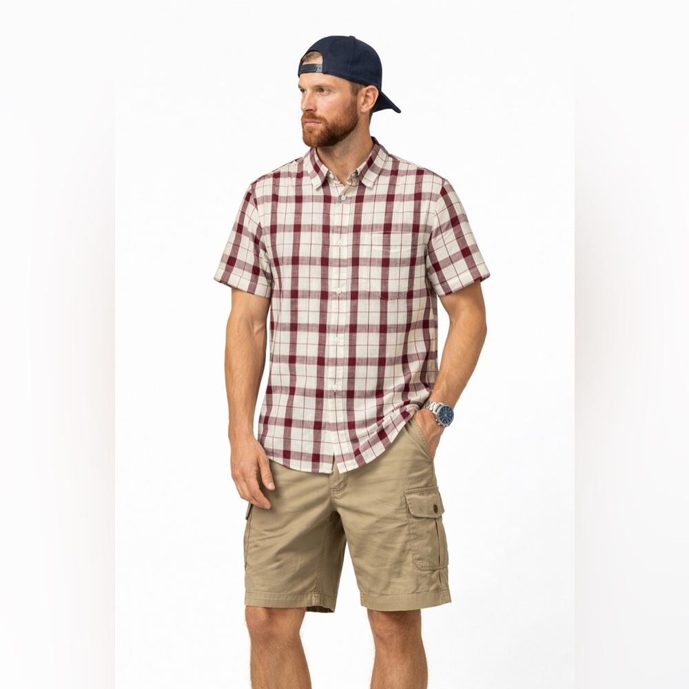 The North Face Mens XL Short Sleeve Button Up Plaid Shirt 100% Cotton